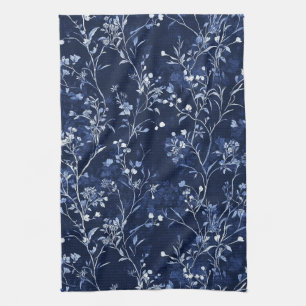 Blaues Vintage-Blumen-Toile-Muster (10) Geschirrtuch