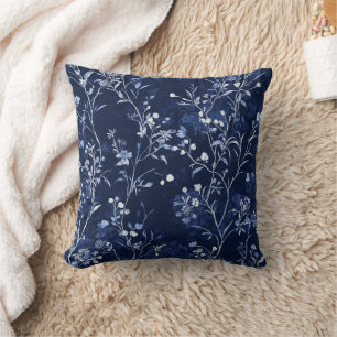 Blaues Vintage-Blumen-Toile-Muster (10) Kissen