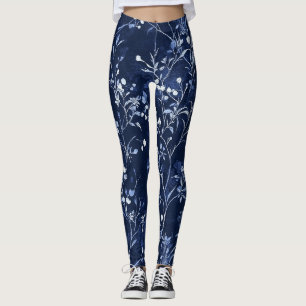 Blaues Vintage-Blumen-Toile-Muster (10) Leggings