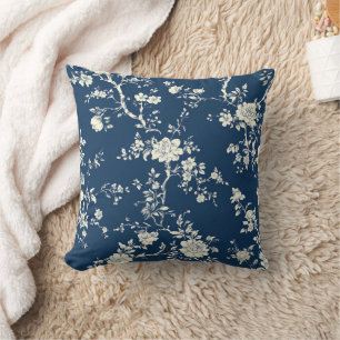 Blaues Vintage-Blumen-Toile-Muster (11) Kissen