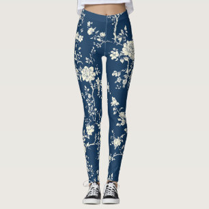 Blaues Vintage-Blumen-Toile-Muster (11) Leggings