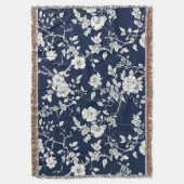 Blaues Vintage-Blumen-Toile-Muster (12) Decke (Vorderseite Vertikal)