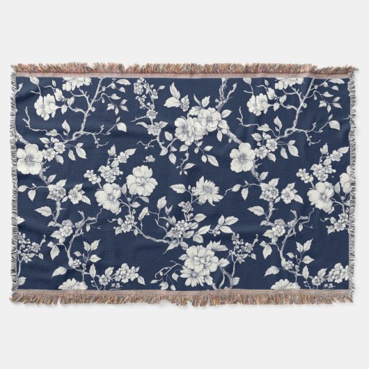 Blaues Vintage-Blumen-Toile-Muster (12) Decke (Vorderseite)