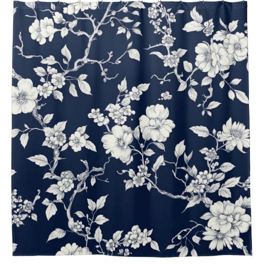 Blaues Vintage-Blumen-Toile-Muster (12) Duschvorhang (Vorderseite)