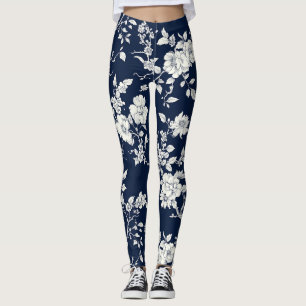 Blaues Vintage-Blumen-Toile-Muster (12) Leggings
