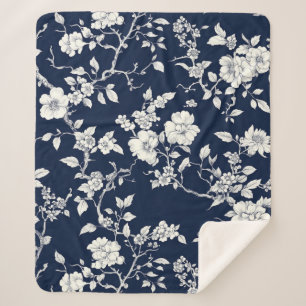Blaues Vintage-Blumen-Toile-Muster (12) Sherpadecke