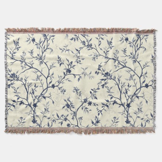 Blaues Vintage-Blumen-Toile-Muster (1) Decke (Vorderseite)