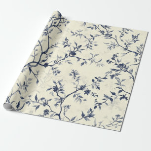 Blaues Vintage-Blumen-Toile-Muster (1) Geschenkpapier