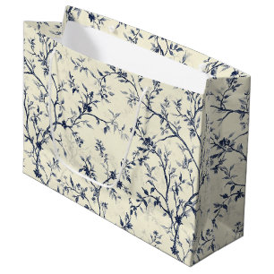 Blaues Vintage-Blumen-Toile-Muster (1) Große Geschenktüte