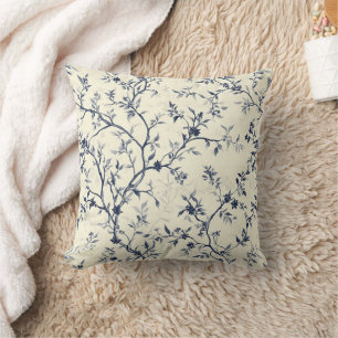 Blaues Vintage-Blumen-Toile-Muster (1) Kissen