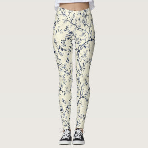 Blaues Vintage-Blumen-Toile-Muster (1) Leggings