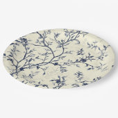 Blaues Vintage-Blumen-Toile-Muster (1) Pappteller (Schrägansicht)