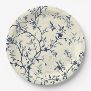 Blaues Vintage-Blumen-Toile-Muster (1) Pappteller