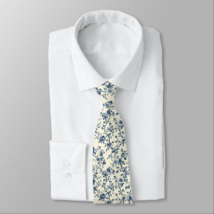 Blaues Vintage-Blumen-Toile-Muster (2) Krawatte