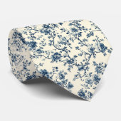 Blaues Vintage-Blumen-Toile-Muster (2) Krawatte (Gerollt)