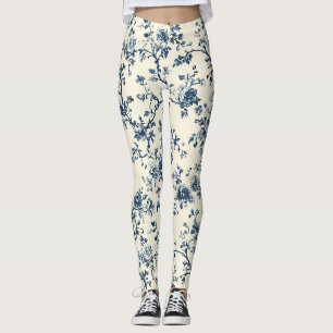 Blaues Vintage-Blumen-Toile-Muster (2) Leggings
