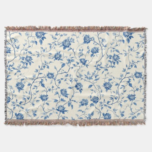 Blaues Vintage-Blumen-Toile-Muster (3) Decke (Vorderseite)
