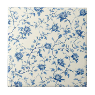 Blaues Vintage-Blumen-Toile-Muster (3) Fliese