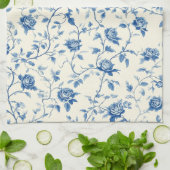 Blaues Vintage-Blumen-Toile-Muster (3) Geschirrtuch (Gefaltet)