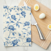 Blaues Vintage-Blumen-Toile-Muster (3) Geschirrtuch (Viertel Falte)