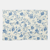 Blaues Vintage-Blumen-Toile-Muster (3) Geschirrtuch (Horizontal)