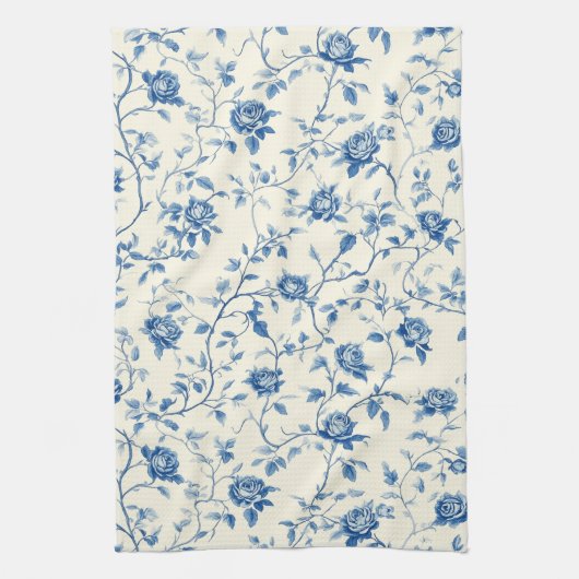Blaues Vintage-Blumen-Toile-Muster (3) Geschirrtuch (Vertikal)