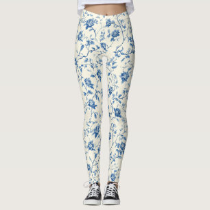 Blaues Vintage-Blumen-Toile-Muster (3) Leggings