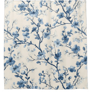 Blaues Vintage-Blumen-Toile-Muster (4) Duschvorhang
