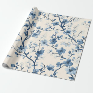 Blaues Vintage-Blumen-Toile-Muster (4) Geschenkpapier