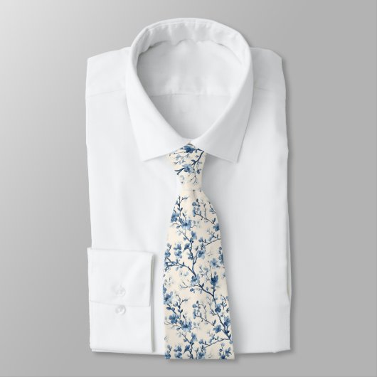 Blaues Vintage-Blumen-Toile-Muster (4) Krawatte (Gebunden)