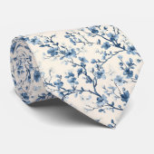 Blaues Vintage-Blumen-Toile-Muster (4) Krawatte (Gerollt)