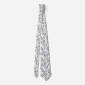 Blaues Vintage-Blumen-Toile-Muster (4) Krawatte (Rückseite)