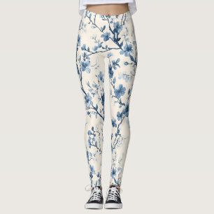 Blaues Vintage-Blumen-Toile-Muster (4) Leggings