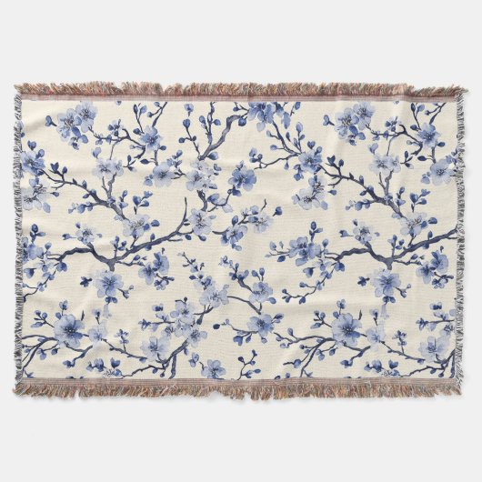 Blaues Vintage-Blumen-Toile-Muster (5) Decke (Vorderseite)