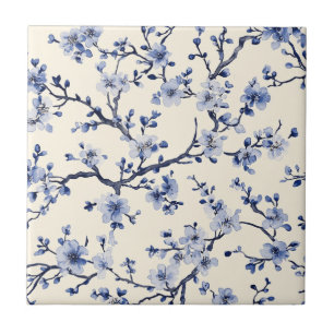 Blaues Vintage-Blumen-Toile-Muster (5) Fliese