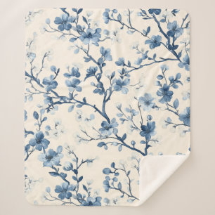 Blaues Vintage-Blumen-Toile-Muster (5) Sherpadecke