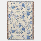 Blaues Vintage-Blumen-Toile-Muster (6) Decke (Vorderseite Vertikal)