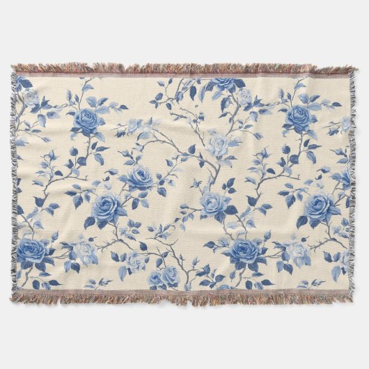 Blaues Vintage-Blumen-Toile-Muster (6) Decke (Vorderseite)