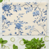 Blaues Vintage-Blumen-Toile-Muster (6) Geschirrtuch (Gefaltet)