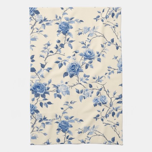 Blaues Vintage-Blumen-Toile-Muster (6) Geschirrtuch (Vertikal)