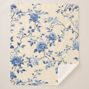Blaues Vintage-Blumen-Toile-Muster (6) Sherpadecke
