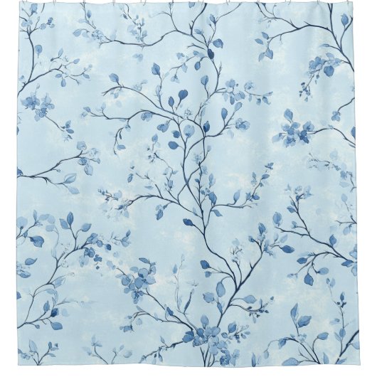 Blaues Vintage-Blumen-Toile-Muster (7) Duschvorhang (Vorderseite)