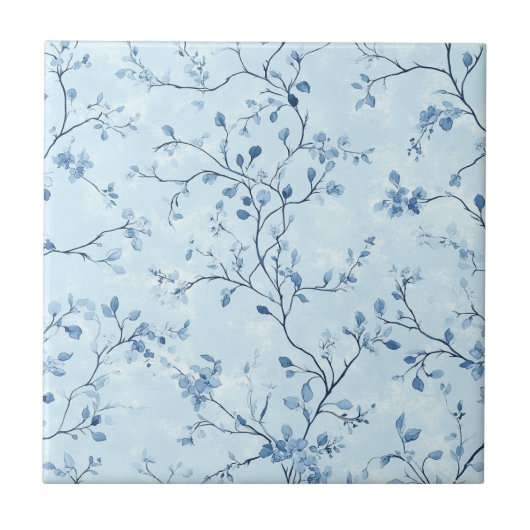 Blaues Vintage-Blumen-Toile-Muster (7) Fliese (Vorderseite)