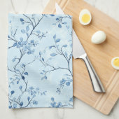 Blaues Vintage-Blumen-Toile-Muster (7) Geschirrtuch (Viertel Falte)