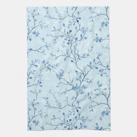 Blaues Vintage-Blumen-Toile-Muster (7) Geschirrtuch (Vertikal)