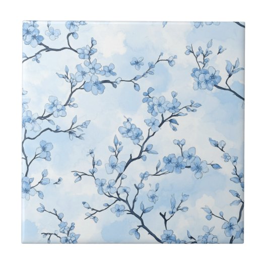 Blaues Vintage-Blumen-Toile-Muster (8) Fliese (Vorderseite)