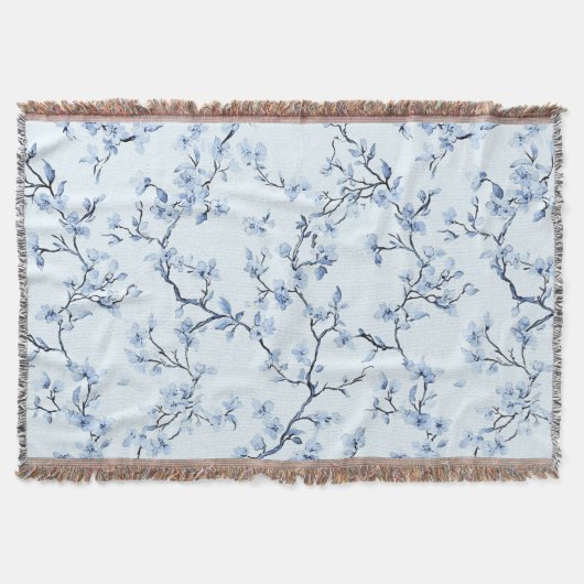 Blaues Vintage-Blumen-Toile-Muster (9) Decke (Vorderseite)