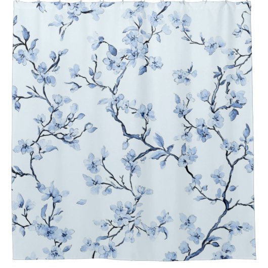Blaues Vintage-Blumen-Toile-Muster (9) Duschvorhang (Vorderseite)