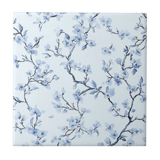 Blaues Vintage-Blumen-Toile-Muster (9) Fliese (Vorderseite)
