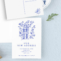 Blaues Vintage-Blumenhaus Neue Anschrift Ankündigu